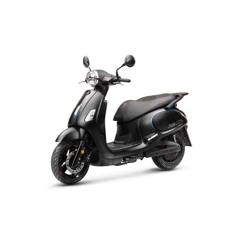 SYM E-Fiddle IV: stijlvolle elektrische retro-stadsscooter met comfortabel rijgedrag en betrouwbare SYM-kwaliteit. Ideaal voor d